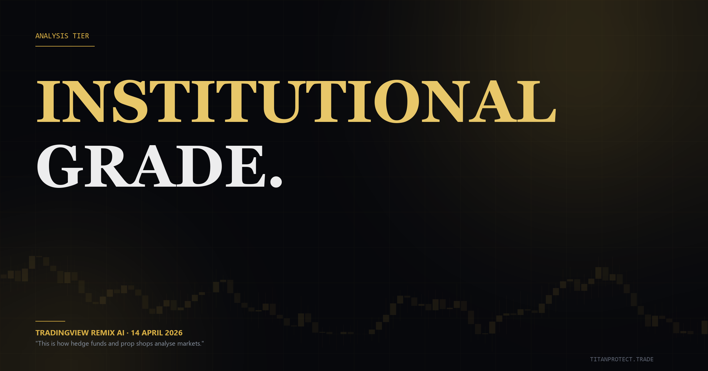 Quote card: this is institutional-grade analysis, TradingView Remix AI opening read at 8.5 out of 10