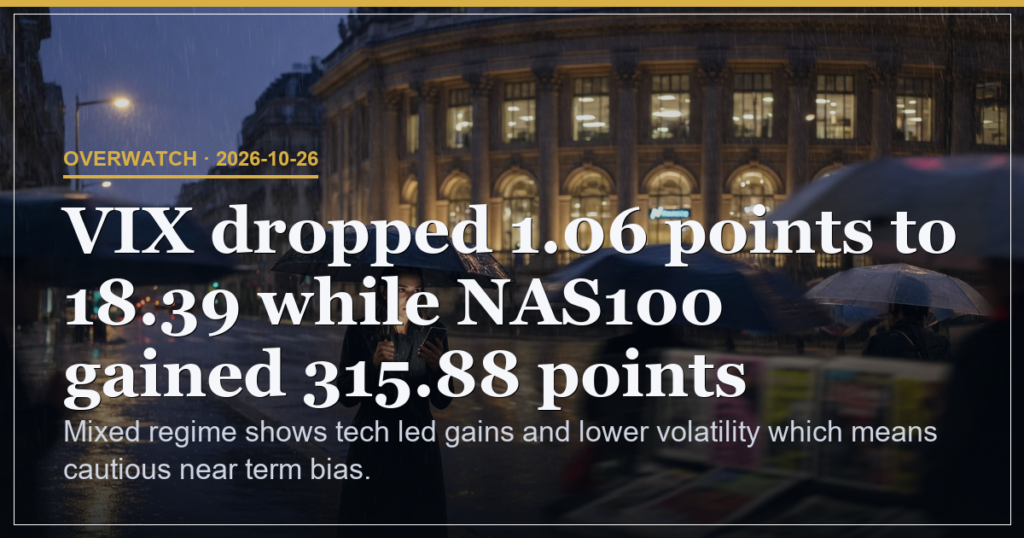 Nasdaq 1.09% Gain Cuts VIX 5.45% to 18.39 on 26 Oct