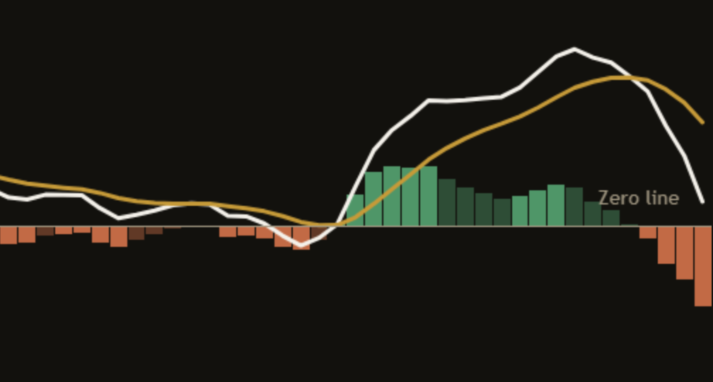 Close-up of the zero line on a dark NAS100 daily chart: a muted horizontal line with the label Zero line at the right edge of the pane.