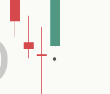 Close-up of a kept mark on a light chart: a small filled circle under the low of a day against the board, with the next candle moving the same way.