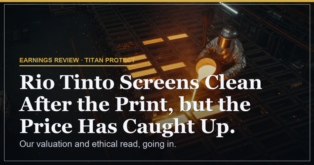 Rio Tinto Screens Clean After the Print, but the Price Has Caught Up.
