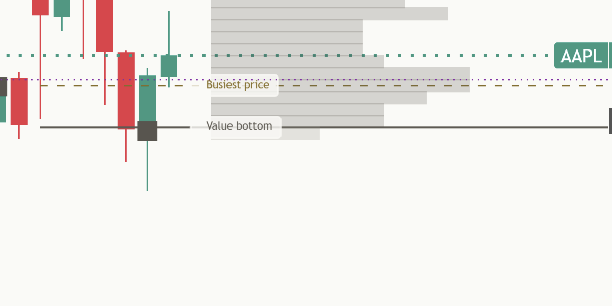 Close-up of the value bottom line on a light chart: a thin solid line below the busiest price, named Value bottom at the right edge.